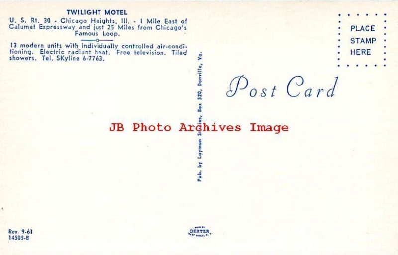 IL, Chicago Heights, Illinois, Twilight Motel, Dexter Press No 14505-B 