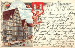 BG19810 gruss aus hannover litho schmiedestr mit leibniz haus germany