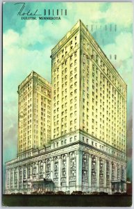 1960's Hotel Duluth Minnesota MN High-Rise Building Street View Posted Postcard