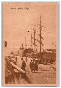 Fiume Rijeka Croatia Postcard People Walking Steamship Molo Longo c1930's