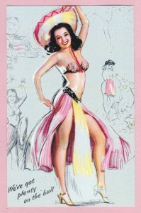 Contemporary Risque Pretty Lady @ Bull Fight Unsigned Reprinted Postcard - 349