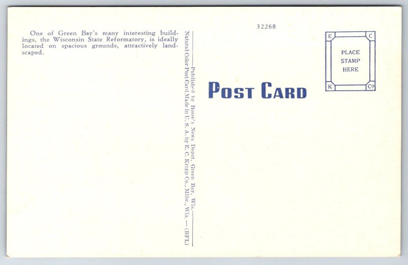 Green Bay Wisconsin~State Reformatory~Linen Postcard