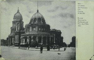 C. 1906 Earthquake, City Hall, San Francisco, Cal. Vintage Postcard P49