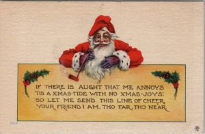 Santa Claus Long Pipe Aught That Me Annoys Poem 1914 Postcard Z16