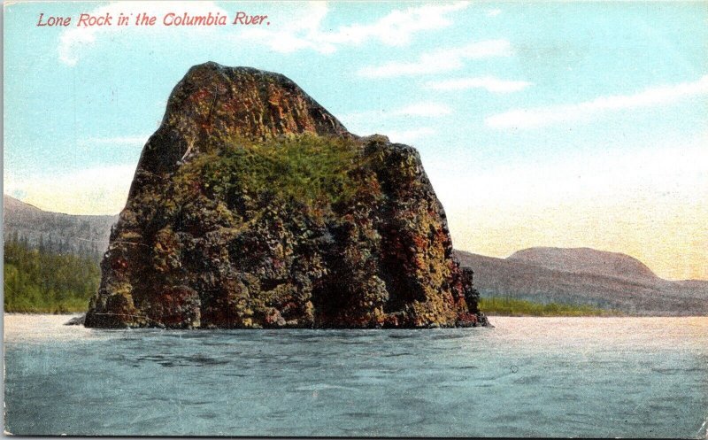 Lone Rock Rock Formation Columbia River Oregon Scenic Landmark DB Postcard 