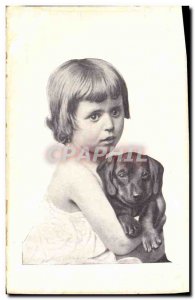 Postcard Old Dog Dogs Basset Child