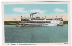 Paddle Steamer SS President Mississippi River Keokuk Iowa linen postcard