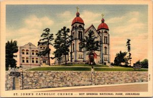 Linen Postcard St. Johns Catholic Church Hot Springs National Park Arkansas~2238