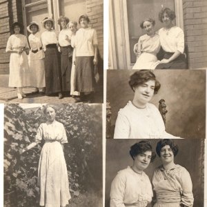 x5 RPPC SET c1910s Women Outdoor Happy Friend Group Same Smile Dress PC LOT A333