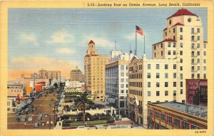 Long Beach California 1940s Postcard East on Ocean Avenue Hotel Cars