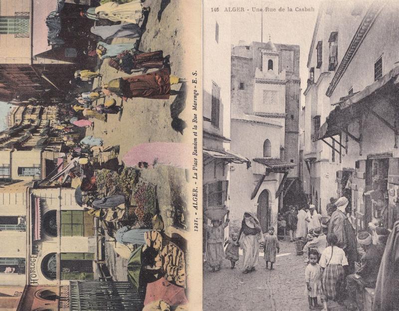 Alger Rue Morengo De La Casbah 2x Old Street Market Postcard s