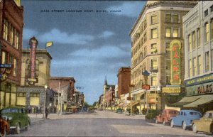 Boise Idaho Main Street Falks, Shops, Coca-Cola c1930-50s Vintage Postcard
