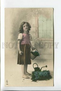 3178055 Girl GARDENER Forget-me-not Vintage PHOTO tinted PC