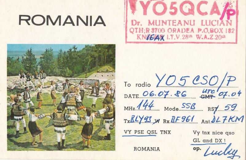 Romania Radio Amateur Station QSL card Oradea folk types dancers