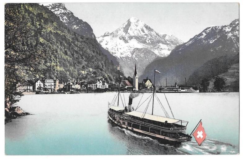 Switzerland Fluelen Bristenstock Boat Steamer Lake Lucerne