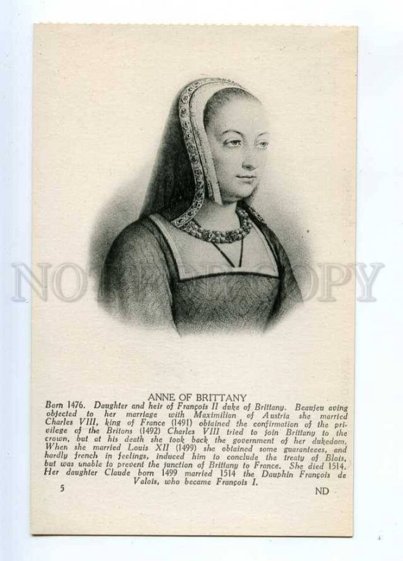 234238 ANNE of BRITTANY French queen Vintage postcard