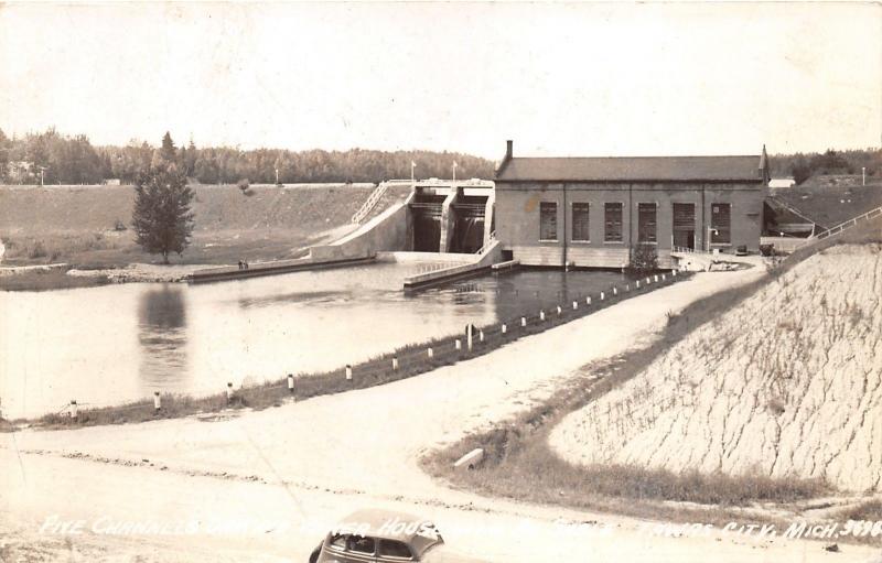 Tawas City Michigan~Five Channels Dam & Power House on Au Sable~1930s RPPC