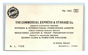 1920s Commercial Express & Storage Co. Ezra Rd Shanghai China Business Card P84 