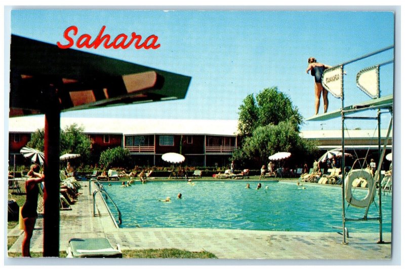 c1950's The Hotel Sahara On The Strip Las Vegas Nevada NV Swimming Pool Postcard