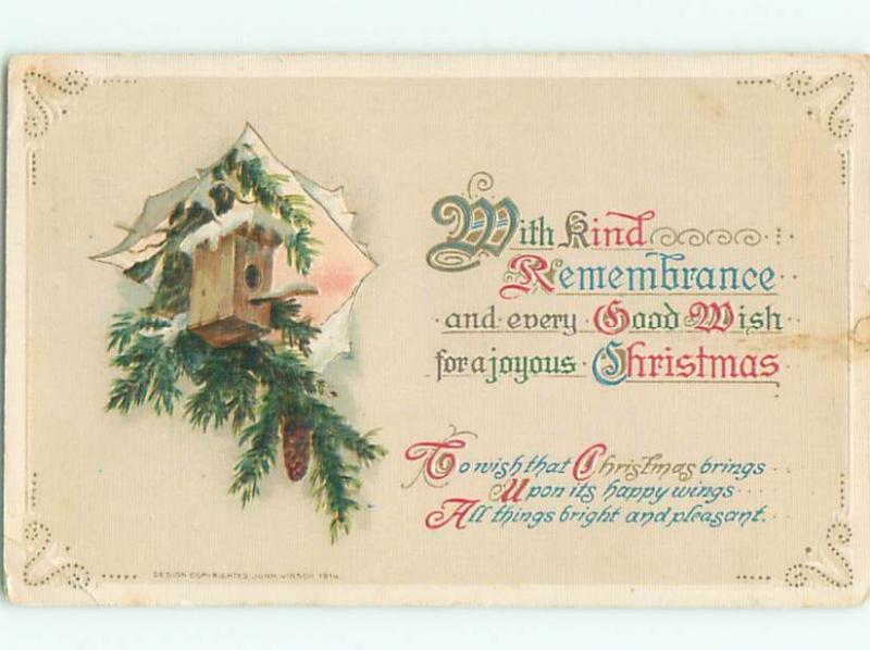 Pre-Linen Christmas BIRDHOUSE FOR BIRDS IN PINE TREE AB5958