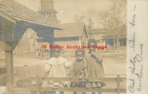 Black Americana, RPPC, Children by Fence, Southern Pines North Carolina, Photo