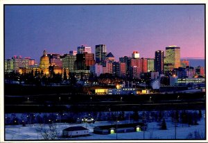 Canada Edmonton Downtown Skyline At Night
