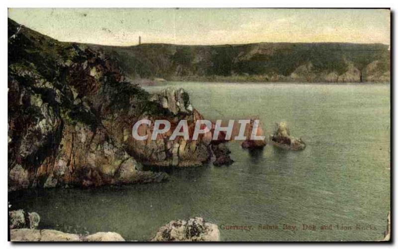 Postcard Old Guernsey Saitns Bog Bay and lion rocks