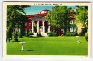 Marion College Building Virginia Postcard Linen Unused VA Unused Vintage