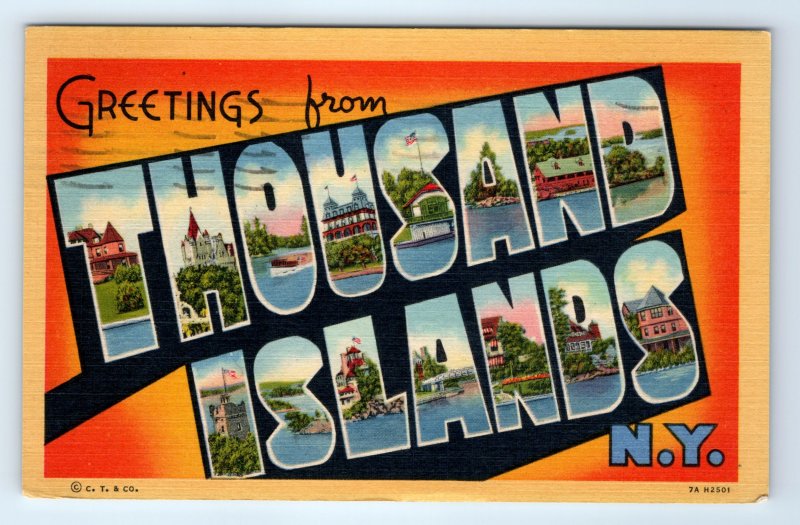 Greetings From Thousand Islands New York NY Large Letter Linen 1956