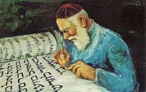 JUDAICA,  Man Writing Torah, New Year,  Jewish Art,  Artist 1968, The Old Scribe