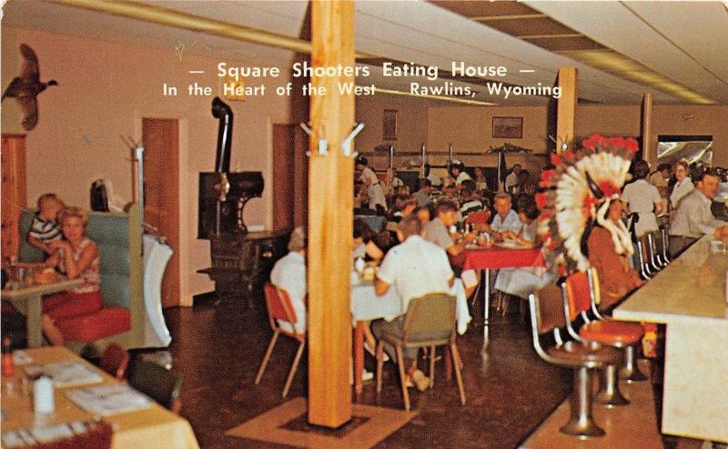 A86/ Rawlins Wyoming Wy Postcard Chrome Indian Square Shooter Eating House