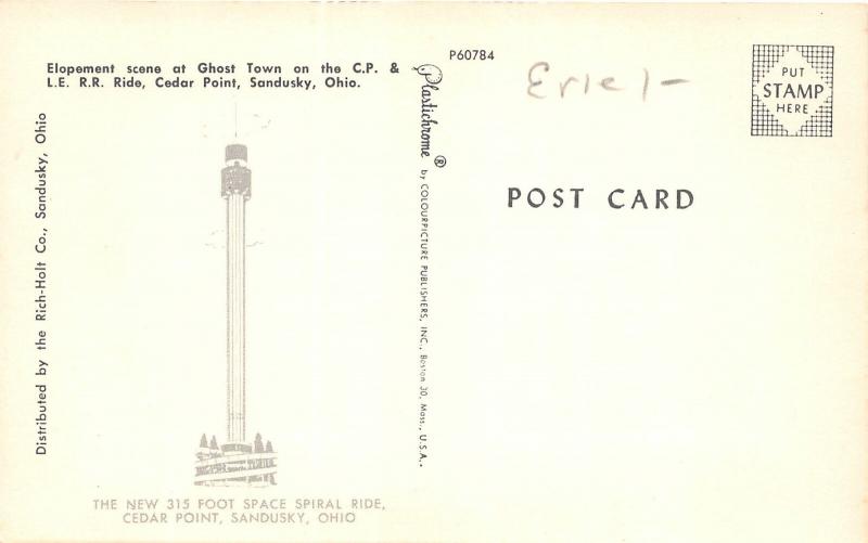 F62/ Cedar Point Amusement Park Ohio Postcard Ghost Town Elopement Train Ride