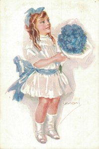 Victorian Girl With Flowers Usabal Vintage Postcard 08.17 