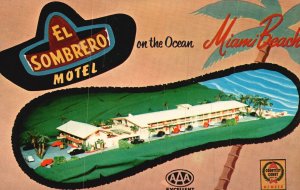 Vintage Postcard El Sombrero Resort Motel on the Ocean Miami Beach Florida FL