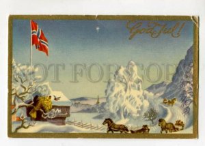 3096979 NORWAY FLAG in winter Vintage X-mas PC