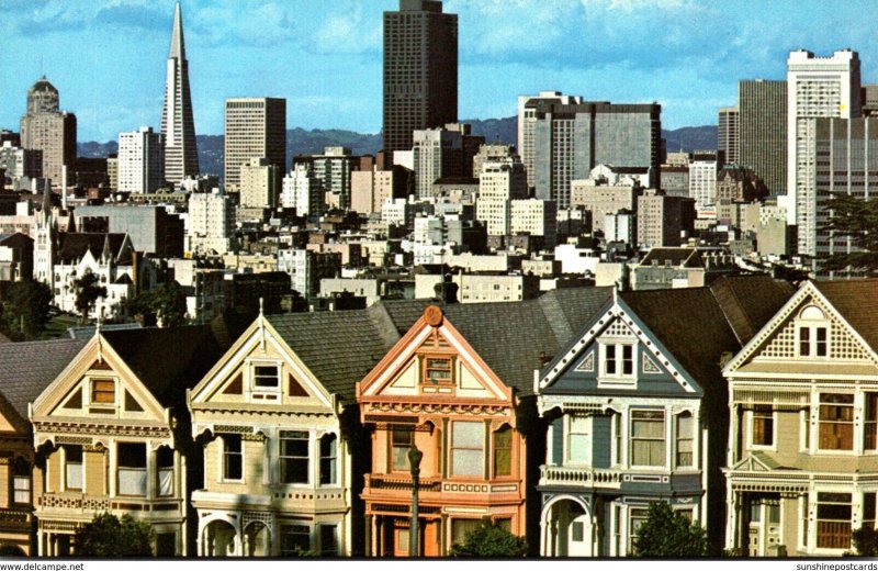 California San Francisco Skyline and Quaint Victorian Homes