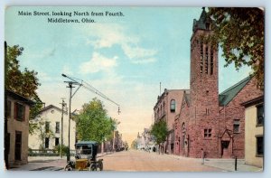 1914 Middletown Ohio Postcard Main Street Looking North Fourth Classic Car Road