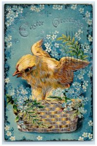1910 Easter Greetings Bird And Flowers In Basket Embossed Tuck's Posted Postcard