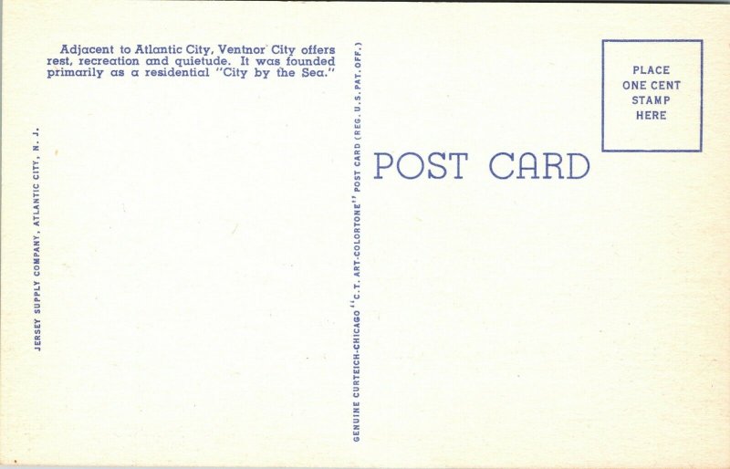 MUNICIPAL PIER, VENTNOR CITY, NEW JERSEY, 1940'S LINEN POST CARD  PC