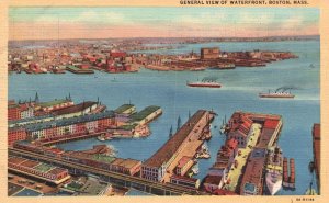 General View Of Waterfront Seaports & Steamers Boston Massachusetts MA Postcard