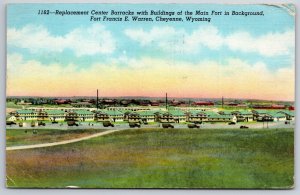 Replacement Center Barracks Fort Francis Warren Cheyenne WY Linen Postcard K1