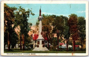 VINTAGE POSTCARD THE SOLDIERS MONUMENT AT AUGUSTA MAINE POSTED 1923