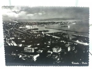 Vintage Rp Postcard The Port of Trieste at Night Italy