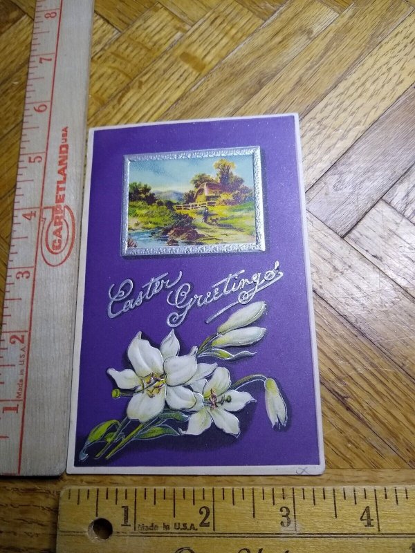 Postcard - Embossed Flower & Nature Scene Print - Holiday - Easter Greetings 