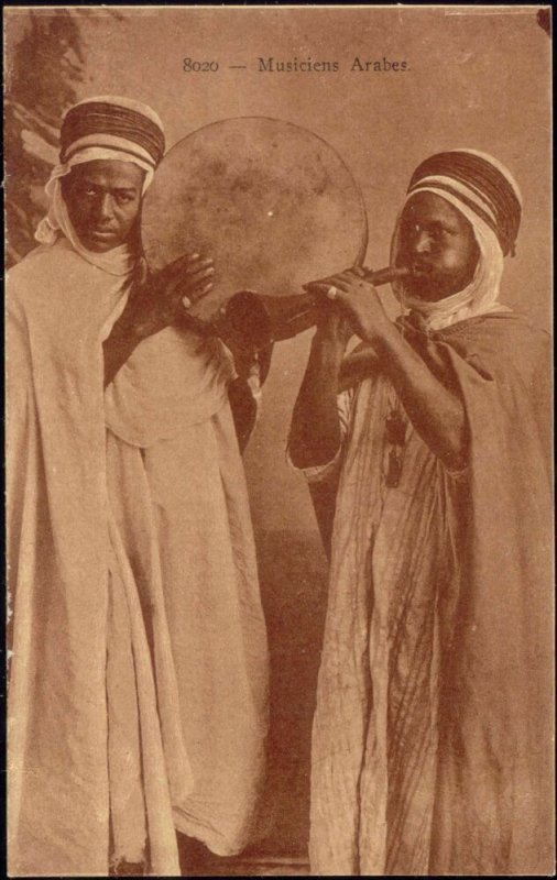 Native Arab Musicians with Drum and Flute, Instruments (1920s)