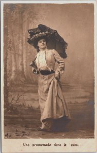 Beautiful Fashion Glamour Women Happy New Year Umbrella Vintage RPPC C155