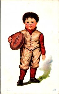 Smiling LITTLE BOY In UNIFORM Holding FOOTBALL  1906 Vintage UDB Postcard