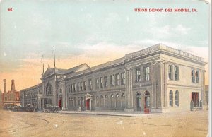 Union Depot Des Moines, Iowa, USA Railroad, Misc. Writing on Back 