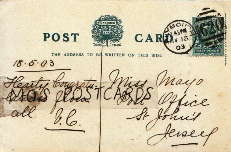 Genealogy Postcard - Mayo - Post Office - St John's - Jersey - Ref 7094A