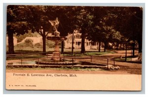 Vintage 1914 Colorized Postcard Fountain E. Lawrence Ave. Charlotte Michigan